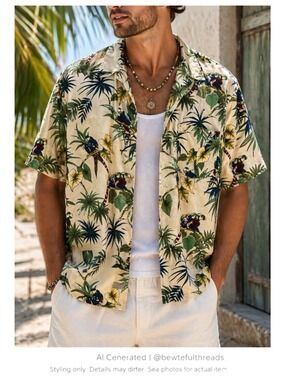 Vintage Parrot Tropical Hawaiian Shirt 100% Cotton Resort Aloha L